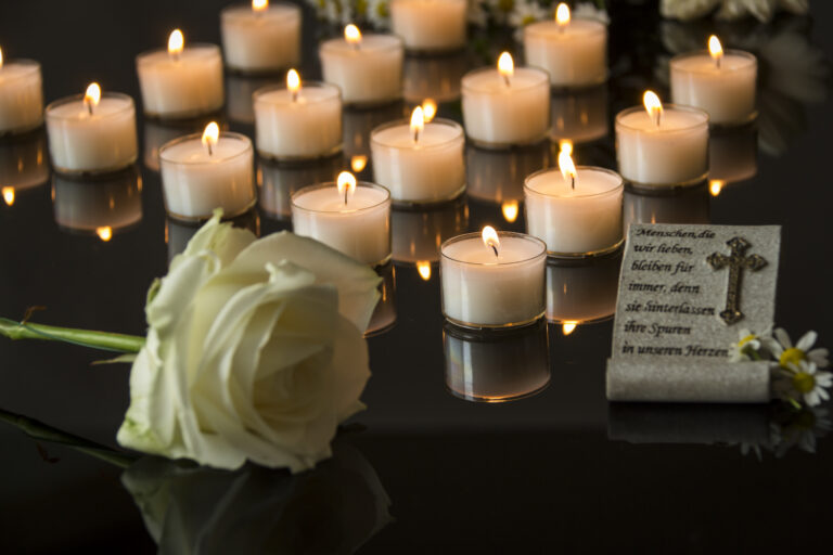 candles and a white rose